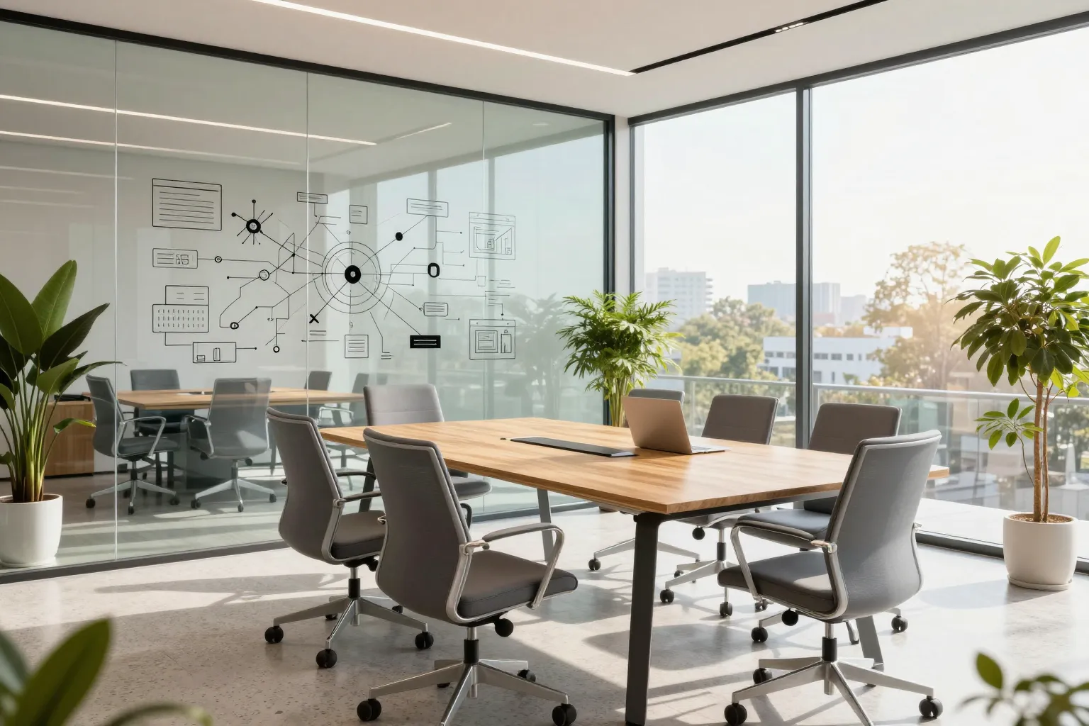 Modern airy consulting workspace with natural daylight