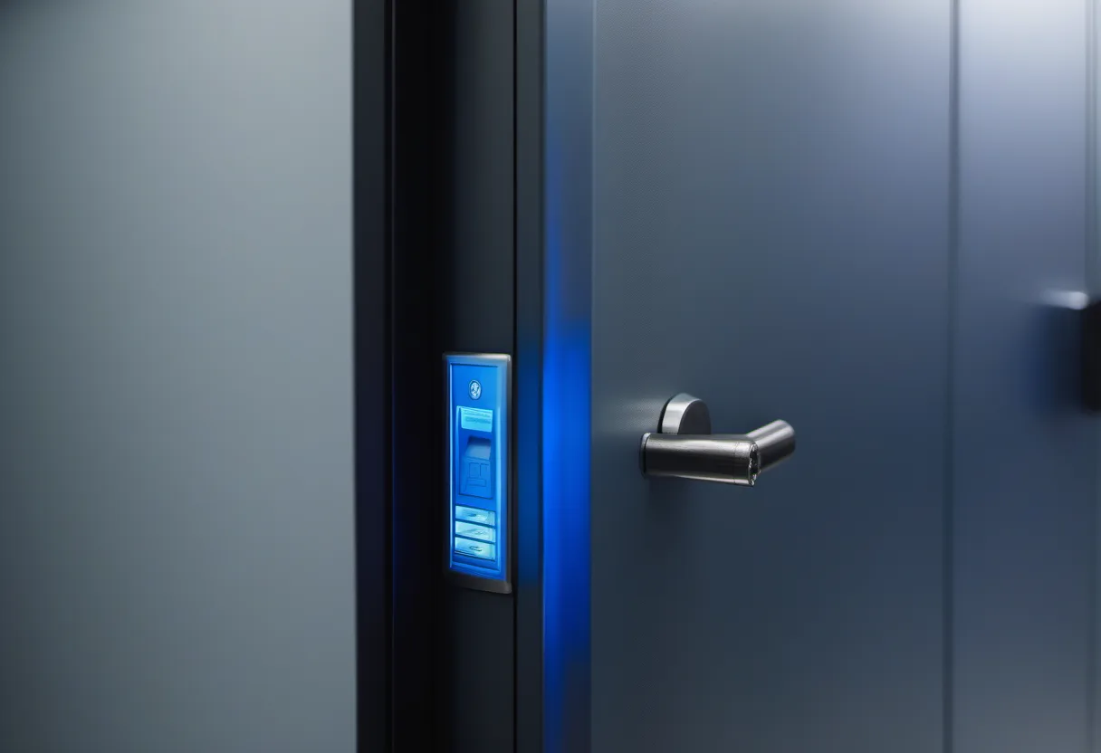 Secured server room door with keycard reader