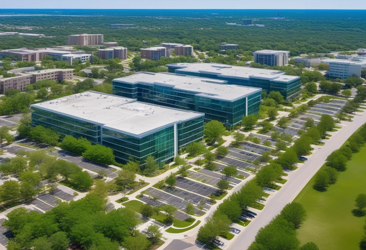 Aerial view of a Dallas-Fort Worth office park